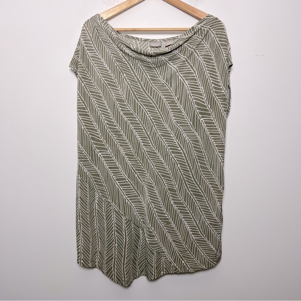 Chico's Travelers Drape Neck Asymmetrical Design Slinky Print Sage Tunic 16/18